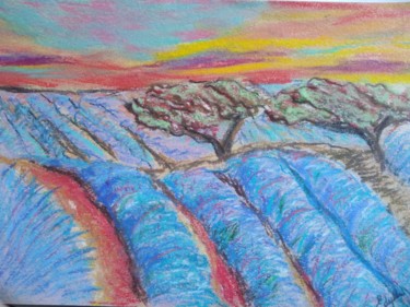 Peinture intitulée "champ de lavande" par Edyth Delaporte, Œuvre d'art originale, Pastel