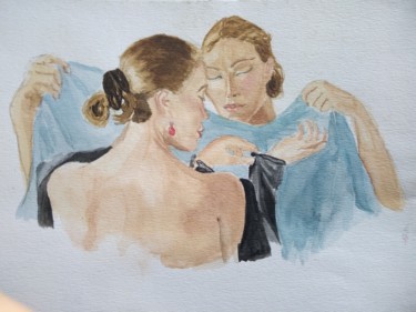 Painting titled "Femme sortant du ba…" by Edyth Delaporte, Original Artwork, Watercolor