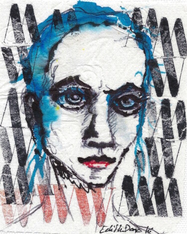 Рисунок под названием "Blue hair" - Edith Donc, Подлинное произведение искусства, Чернила