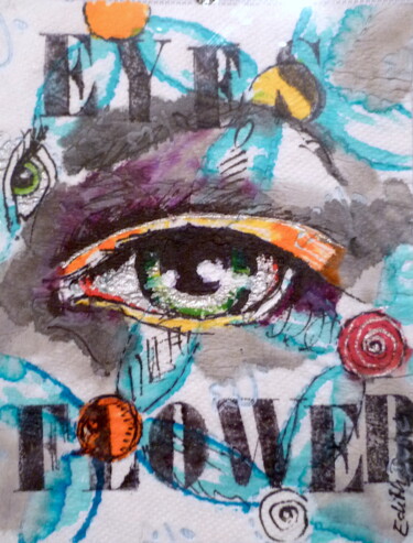 Dessin intitulée "Eyes Flower" par Edith Donc, Œuvre d'art originale, Encre