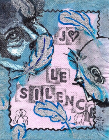Dessin intitulée "J'aime le silence" par Edith Donc, Œuvre d'art originale, Encre