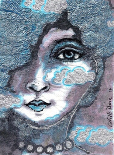 Dessin intitulée "La rêveuse" par Edith Donc, Œuvre d'art originale, Encre