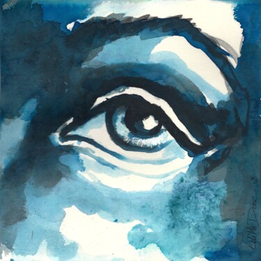 Рисунок под названием "L'oeil bleu" - Edith Donc, Подлинное произведение искусства, Чернила
