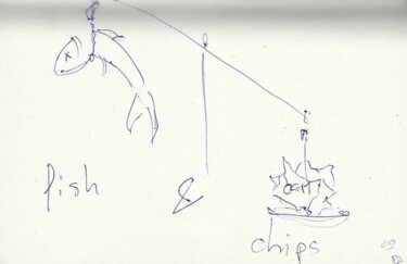 Drawing titled "Fish & chips" by Edith Donc, Original Artwork, Ballpoint pen