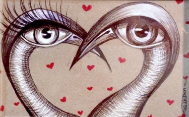 Drawing titled "C'est beau l'amour" by Edith Donc, Original Artwork, Ballpoint pen