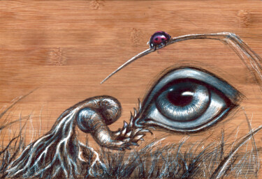 Drawing titled "Coccinoeil" by Edith Donc, Original Artwork, Ballpoint pen