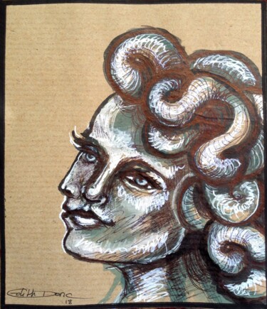 Drawing titled "Médusa" by Edith Donc, Original Artwork, Ballpoint pen