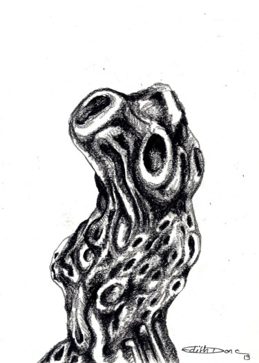 Рисунок под названием "Trogne 6" - Edith Donc, Подлинное произведение искусства, Древесный уголь
