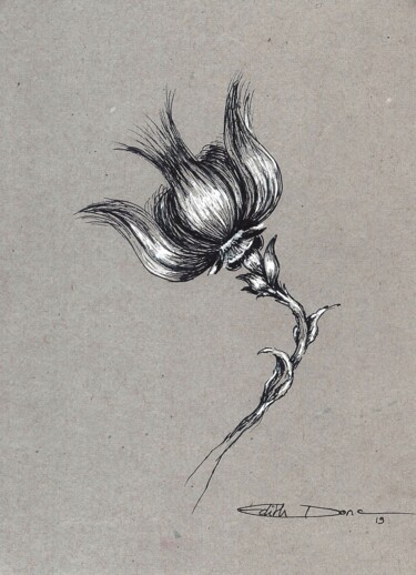 Drawing titled "L'oiseau fleur" by Edith Donc, Original Artwork, Ballpoint pen