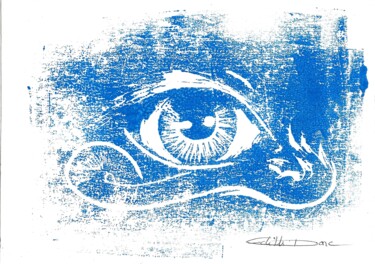 Druckgrafik mit dem Titel "Oeil bourgeons" von Edith Donc, Original-Kunstwerk, Linoldrucke