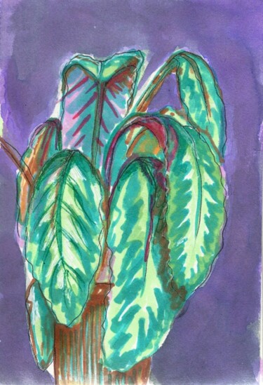 Dessin intitulée "Plante à l'atelier 2" par Edith Donc, Œuvre d'art originale, Marqueur