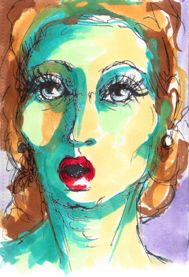 Drawing titled "Bouche gourmande" by Edith Donc, Original Artwork, Marker