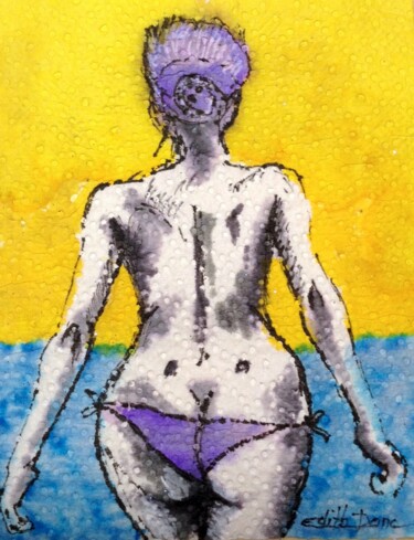 Desenho intitulada "Baignade" por Edith Donc, Obras de arte originais, Tinta