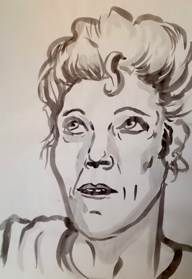 Drawing titled "Autoportrait" by Edith Donc, Original Artwork, Ink