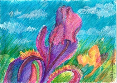 Рисунок под названием "Un air de printemps" - Edith Donc, Подлинное произведение искусства, Шариковая ручка