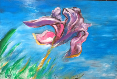 Painting titled "Iris au vent" by Edith Donc, Original Artwork, Gouache