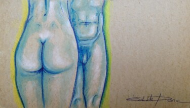 Dessin intitulée "Couple nu" par Edith Donc, Œuvre d'art originale, Encre