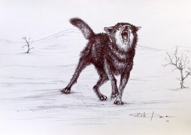 Disegno intitolato "Un chien" da Edith Donc, Opera d'arte originale, Biro