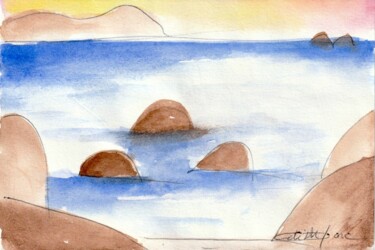 Painting titled "Vue simple" by Edith Donc, Original Artwork, Watercolor