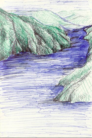 Drawing titled "Baie" by Edith Donc, Original Artwork, Ballpoint pen