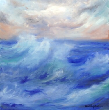 Painting titled "Mer agitée 1" by Edith Donc, Original Artwork, Oil
