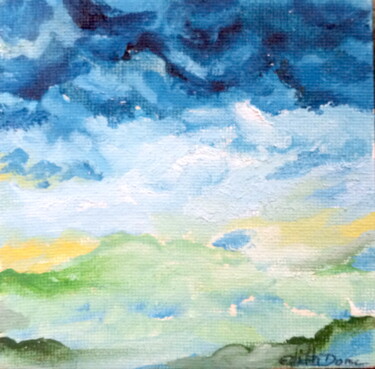 Painting titled "Paysage imaginaire 5" by Edith Donc, Original Artwork, Oil