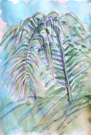 Drawing titled "Une branche de palm…" by Edith Donc, Original Artwork, Watercolor