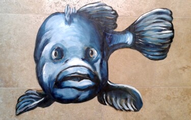 Painting titled "Poisson bleu" by Edith Donc, Original Artwork, Acrylic