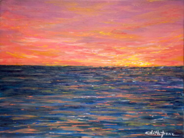 Painting titled "Coucher de soleil à…" by Edith Donc, Original Artwork, Acrylic