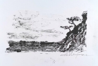 Gravures & estampes intitulée "Bord de mer 2" par Edith Donc, Œuvre d'art originale, Monotype