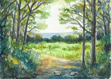 Painting titled "Balade à la Colle N…" by Edith Donc, Original Artwork, Watercolor