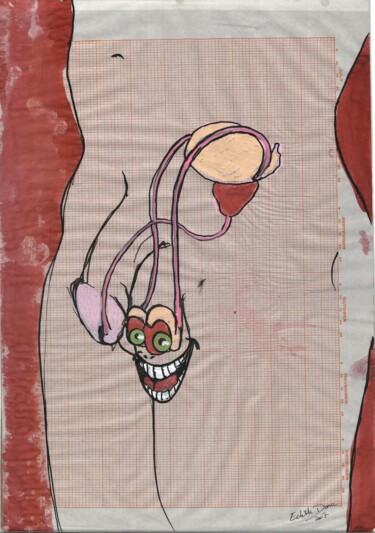 Σχέδιο με τίτλο "Rigoles" από Edith Donc, Αυθεντικά έργα τέχνης, Μαρκαδόρος
