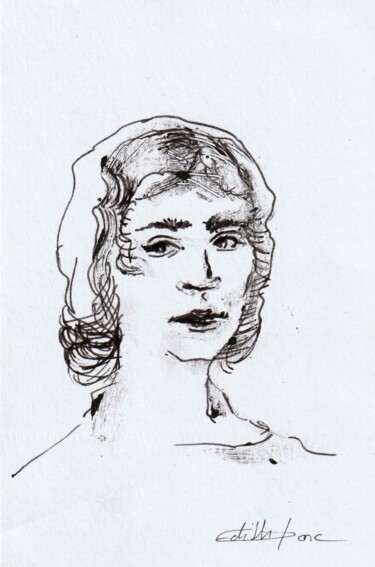Drawing titled "Portrait d'femme" by Edith Donc, Original Artwork, Monotype