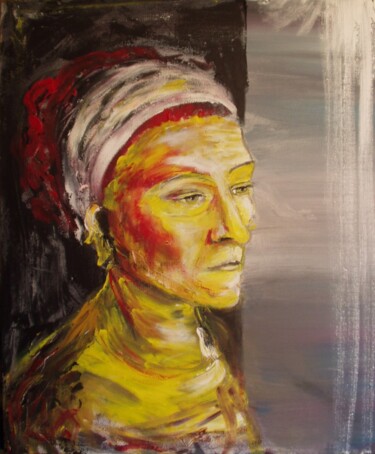 Painting titled "Autoportrait au doi…" by Edith Donc, Original Artwork, Acrylic Mounted on Wood Stretcher frame