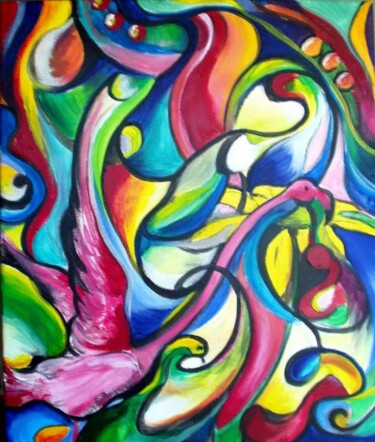 Painting titled "Flamme en rose" by Edith Donc, Original Artwork, Acrylic