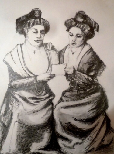 Dessin intitulée "Arlésiennes" par Edith Donc, Œuvre d'art originale, Crayon