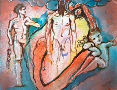 Painting titled "Cupidon" by Edith Donc, Original Artwork, Ink