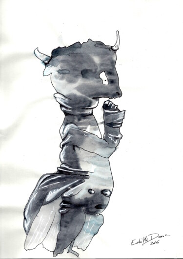 Tekening getiteld "Le mufle" door Edith Donc, Origineel Kunstwerk, Inkt