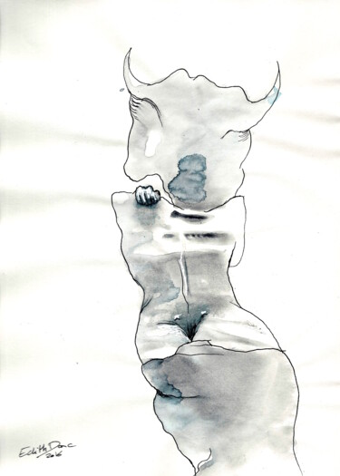 Drawing titled "De dos" by Edith Donc, Original Artwork, Ink