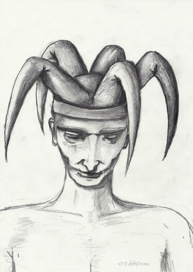 Drawing titled "Joker" by Edith Donc, Original Artwork, Pencil