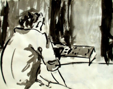 Drawing titled "DJ" by Edith Donc, Original Artwork, Ink