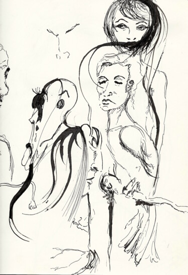 Drawing titled "Perchoir" by Edith Donc, Original Artwork, Ink