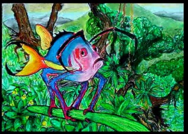 Dessin intitulée "Poisson caméléon" par Edith Donc, Œuvre d'art originale, Pastel