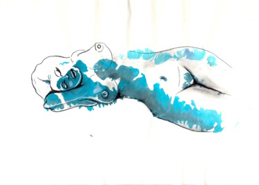 Dibujo titulada "Nu allongé II" por Edith Donc, Obra de arte original, Tinta