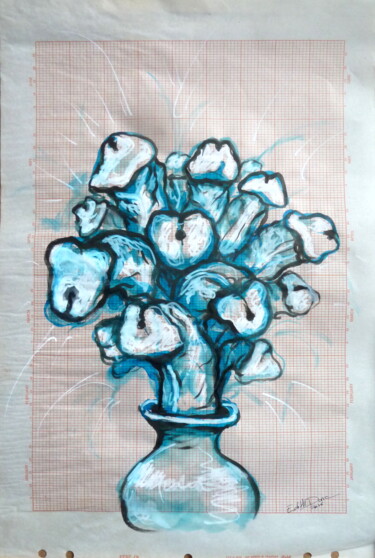 Schilderij getiteld "Composition florale…" door Edith Donc, Origineel Kunstwerk, Inkt
