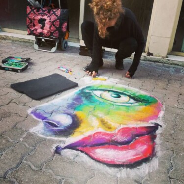 Dessin intitulée "Street painting Noe…" par Edith Donc, Œuvre d'art originale, Craie