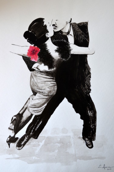 Painting titled "TANGO" by Edith Gardeur, Original Artwork, Ink