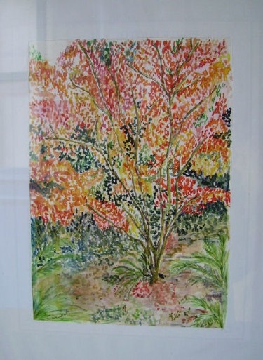 Painting titled "Arbre flamboyant" by Edith Guinet, Original Artwork