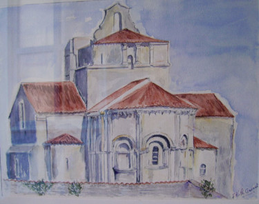 Peinture intitulée "L'église de Marestay" par Edith Guinet, Œuvre d'art originale