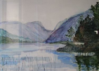 Painting titled "Lac de montagne" by Edith Guinet, Original Artwork